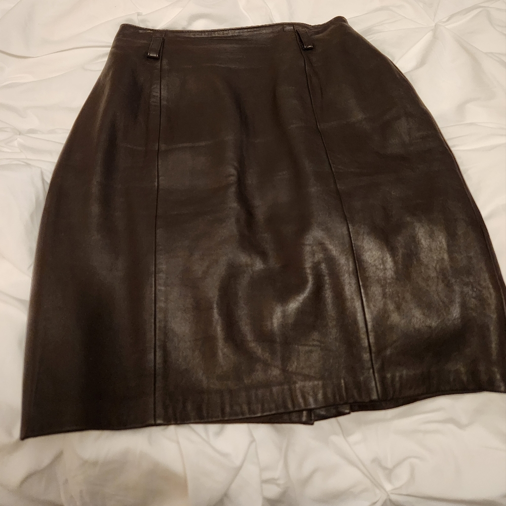 Vintage Brown 100% Leather Skirt Size 8